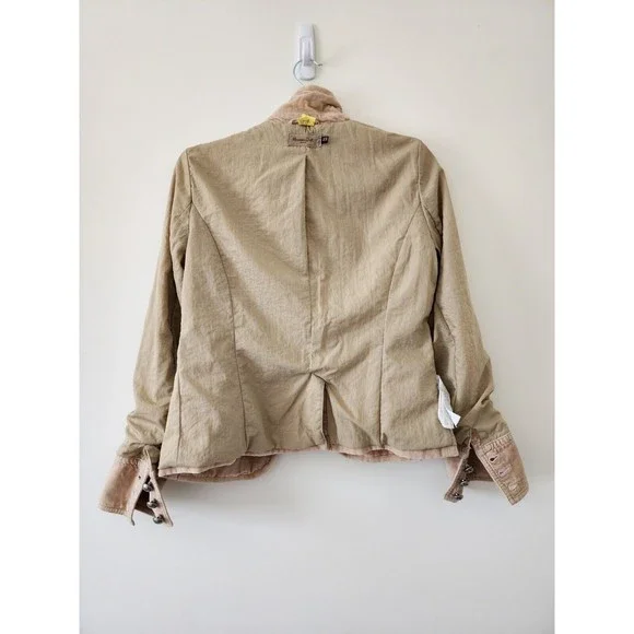 Massimo Dutti Womens Velour Jacket S Cream Military Long Sleeve Collared Lined - Picture 5 of 16